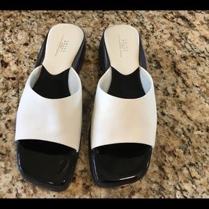 Crazy Horse new white leather & black slides